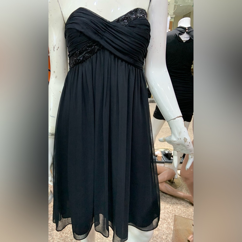 NWT London Style Nights Black Strapless  Dress with sequins. Fully Lined. Size 4